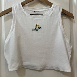 Nike White Ribbed Crop Tank with Flowers Women’s Large